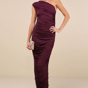Lulus Effortless Magnetism Dark Plum Ruched One-shoulder Maxi Dress Purple
